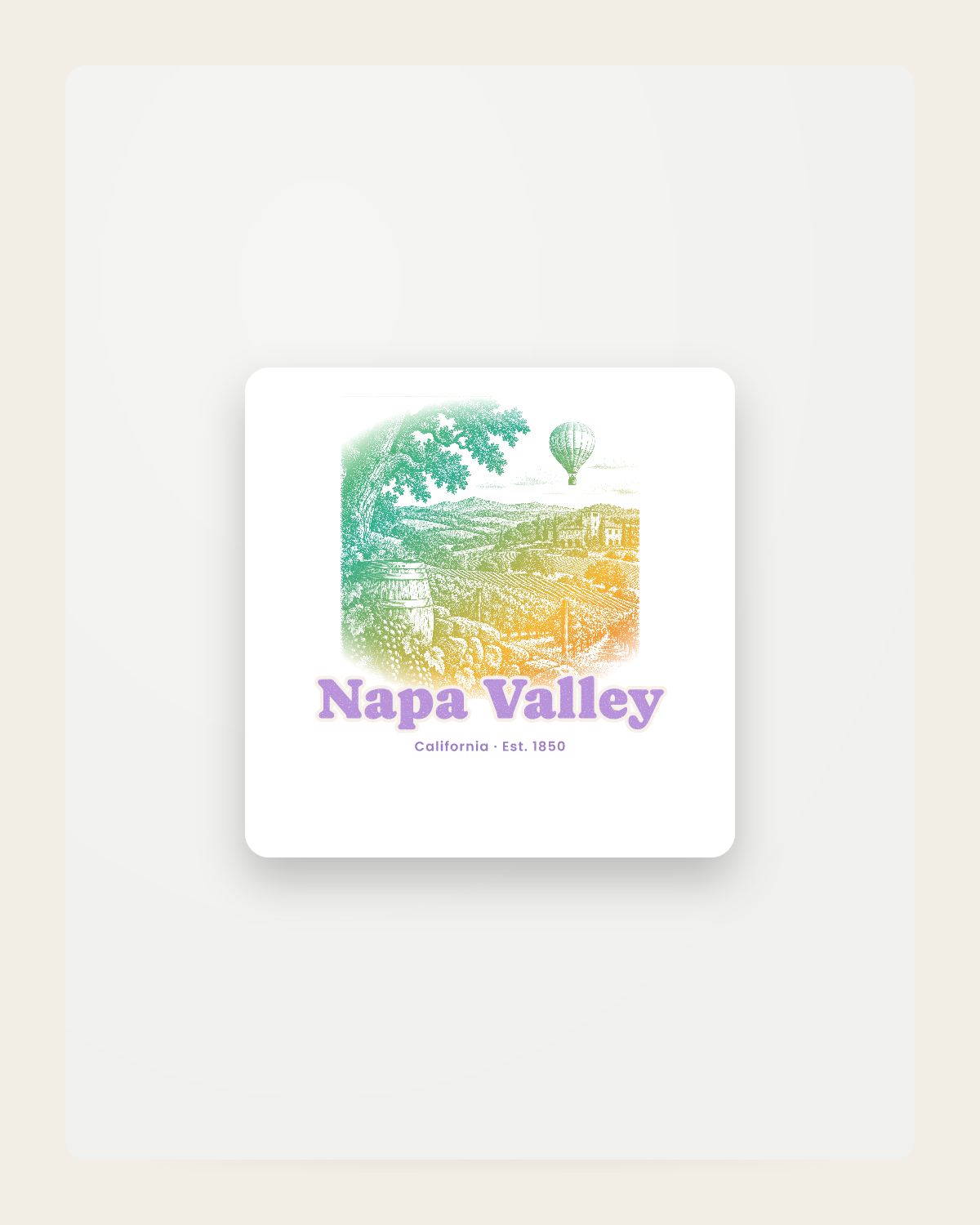 Napa Valley Vineyard Balloon Fridge Magnet in White
