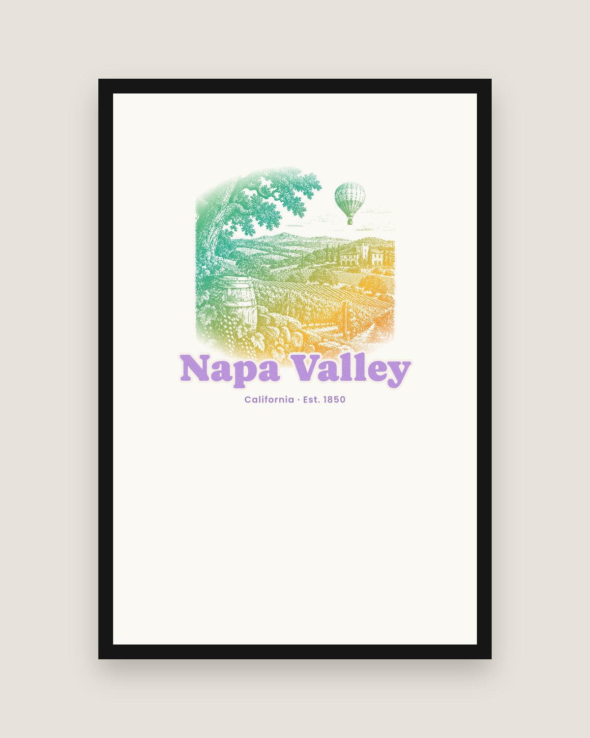 Napa Valley Vineyard Balloon Matte Poster in White