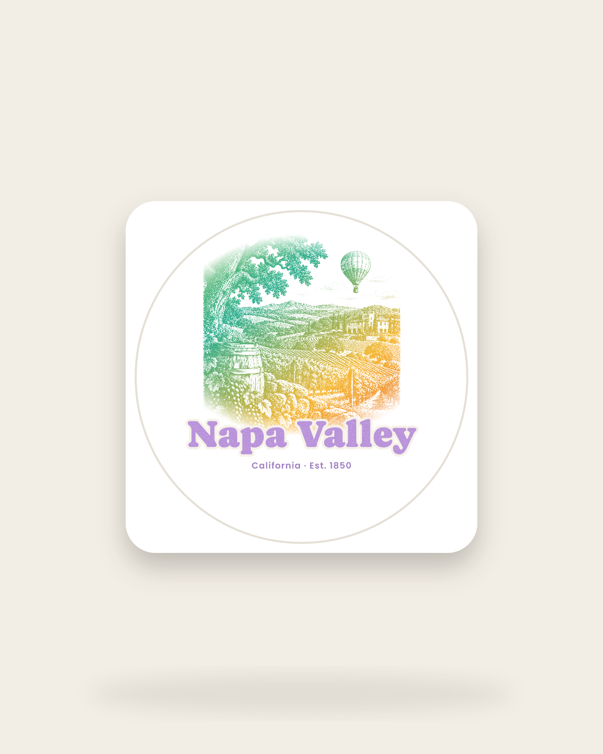 Napa Valley Vineyard Balloon Kiss-Cut Sticker in White