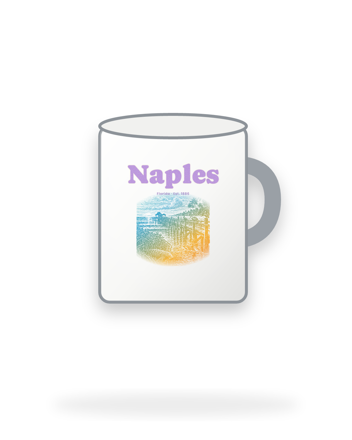 Naples Pier Pelicans Enamel Camp Mug in White