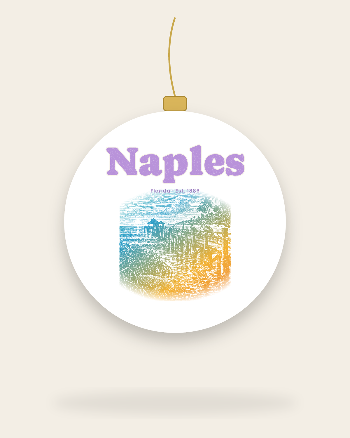 Naples Pier Pelicans Ceramic Ornament in White