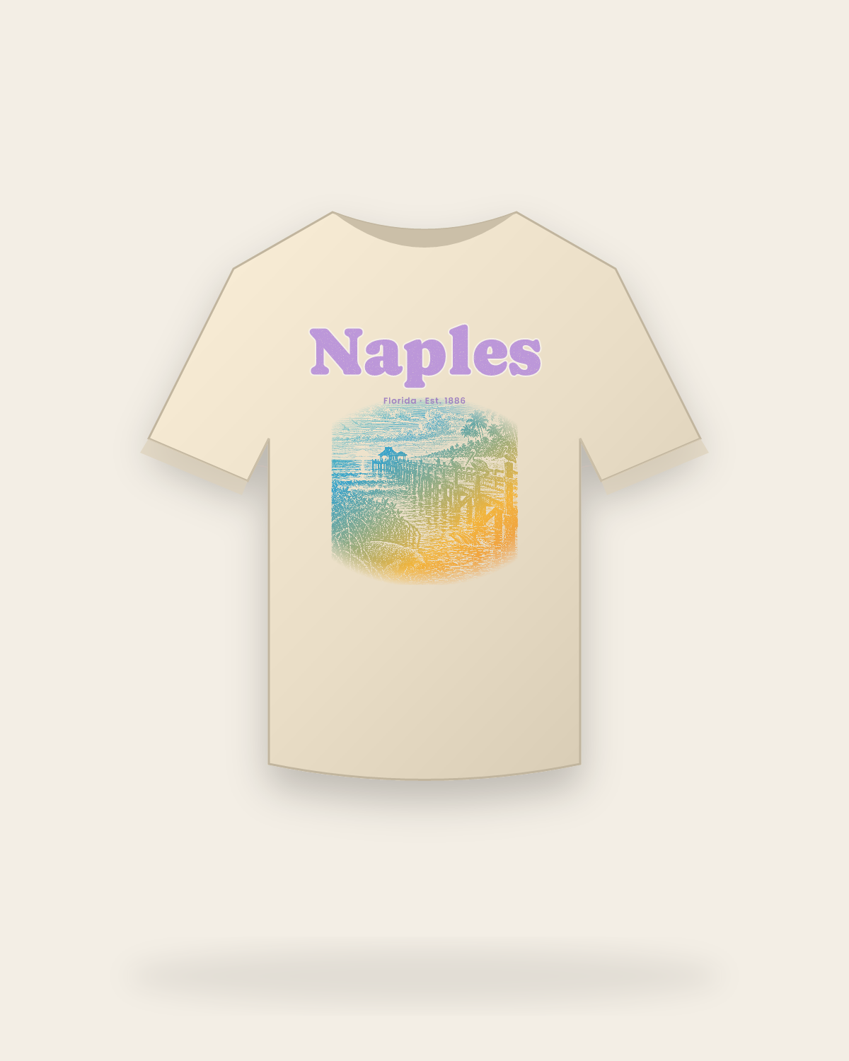 Naples, FL Pier Pelicans Classic Tee in Natural