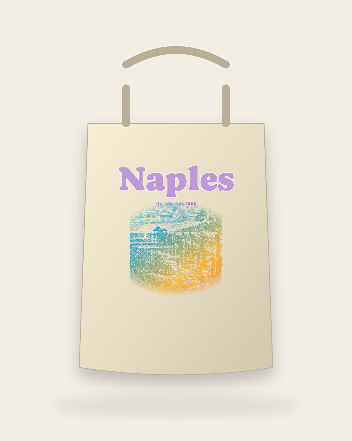 Naples Pier Pelicans Canvas Tote in Beige