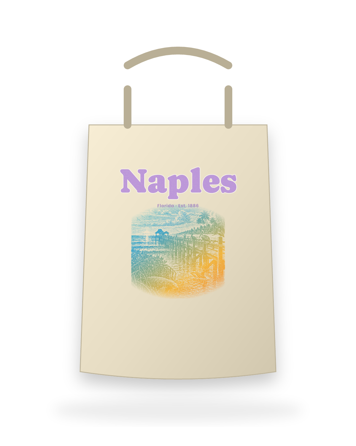 Naples Pier Pelicans Canvas Tote in Beige
