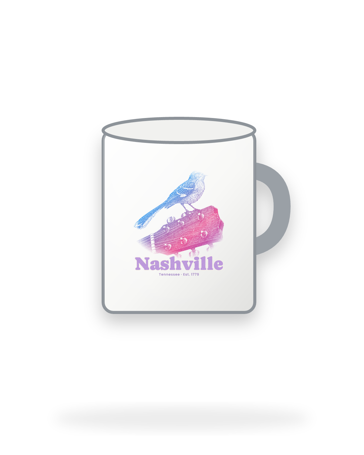 Nashville Mockingbird & Guitar Enamel Camp Mug in White