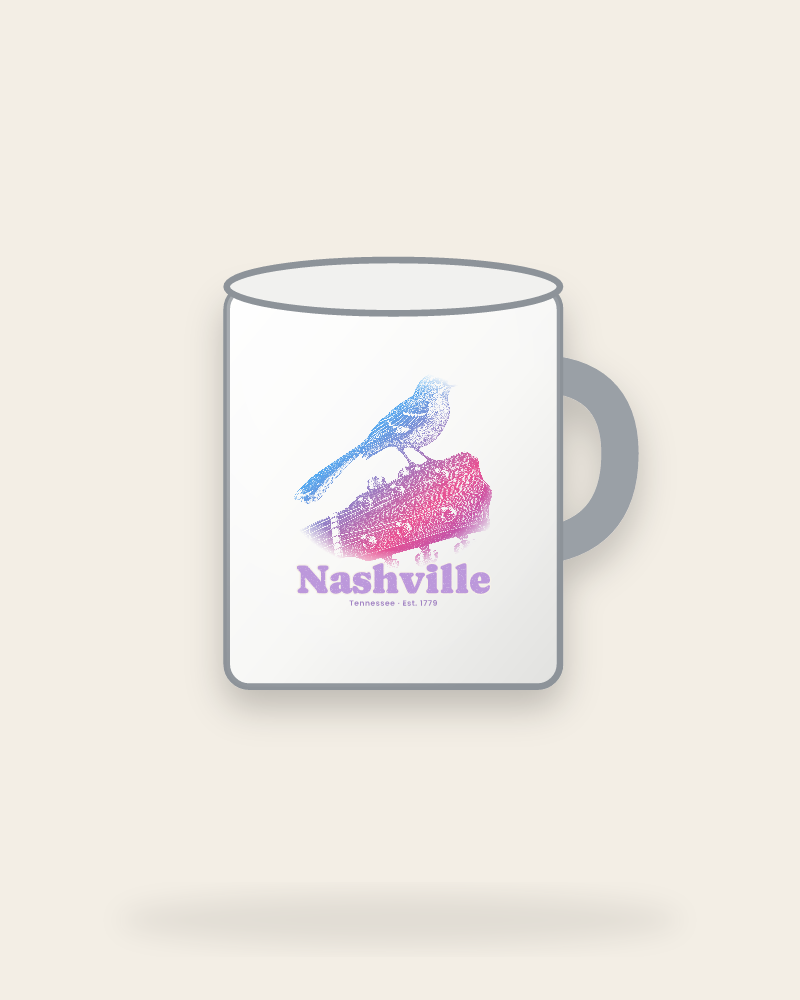 Nashville Mockingbird & Guitar Enamel Camp Mug