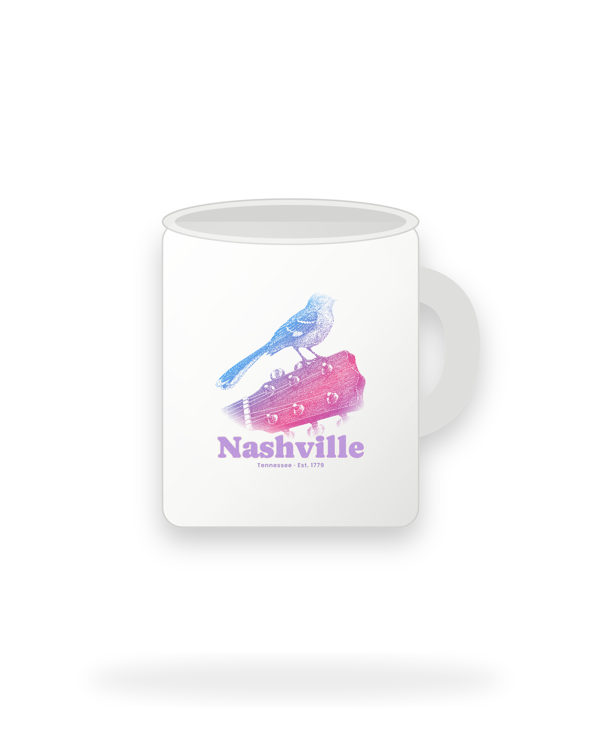 Nashville Mockingbird & Guitar Ceramic Mug 11oz in White