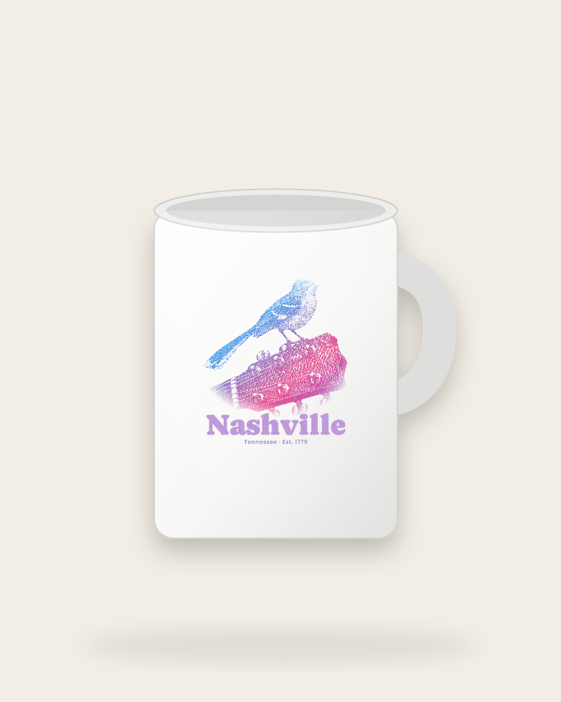 Nashville Mockingbird & Guitar Ceramic Mug 15oz