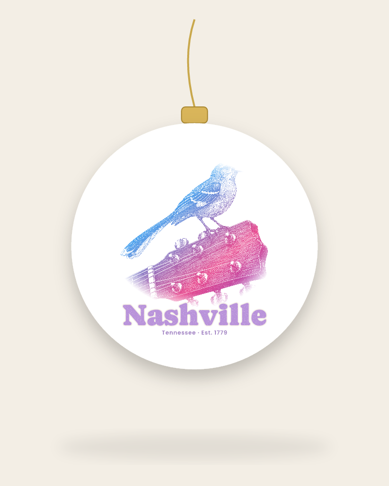 Nashville Mockingbird & Guitar Ceramic Ornament