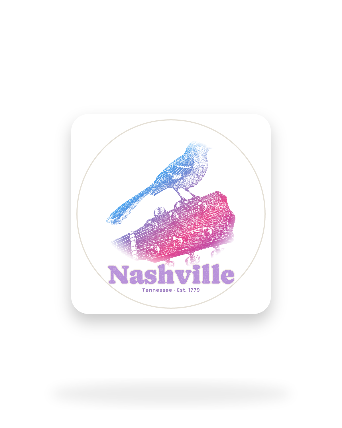 Nashville Mockingbird & Guitar Kiss-Cut Sticker in White