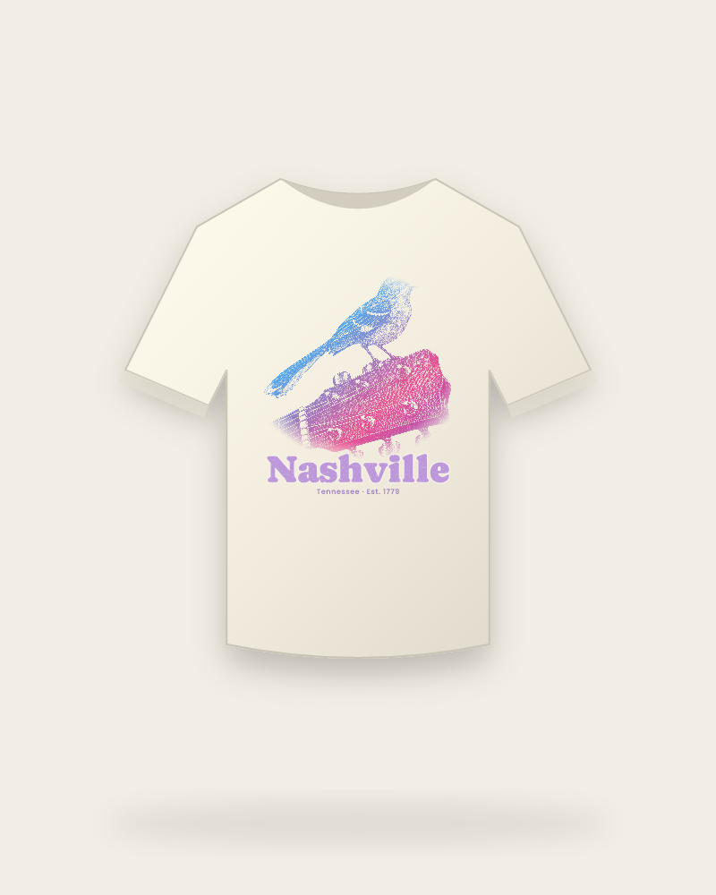 Nashville Mockingbird & Guitar Vintage Wash Tee