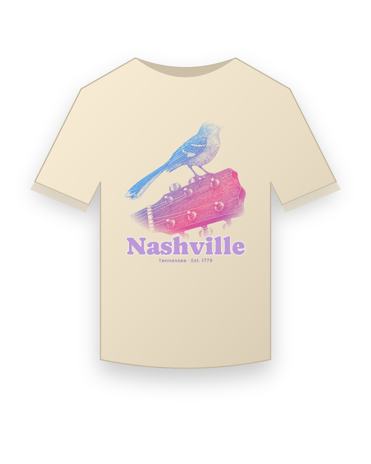 Nashville, TN Mockingbird & Guitar Classic Tee in Natural