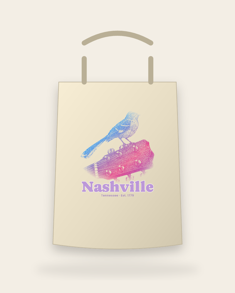Nashville Mockingbird & Guitar Canvas Tote