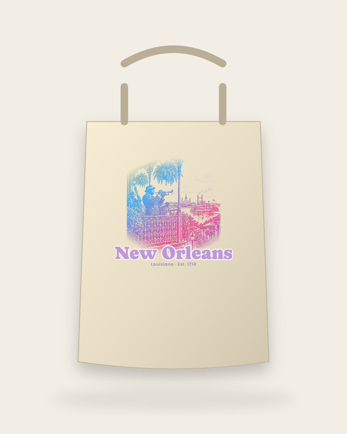 New Orleans Balcony Jazz Canvas Tote in Beige