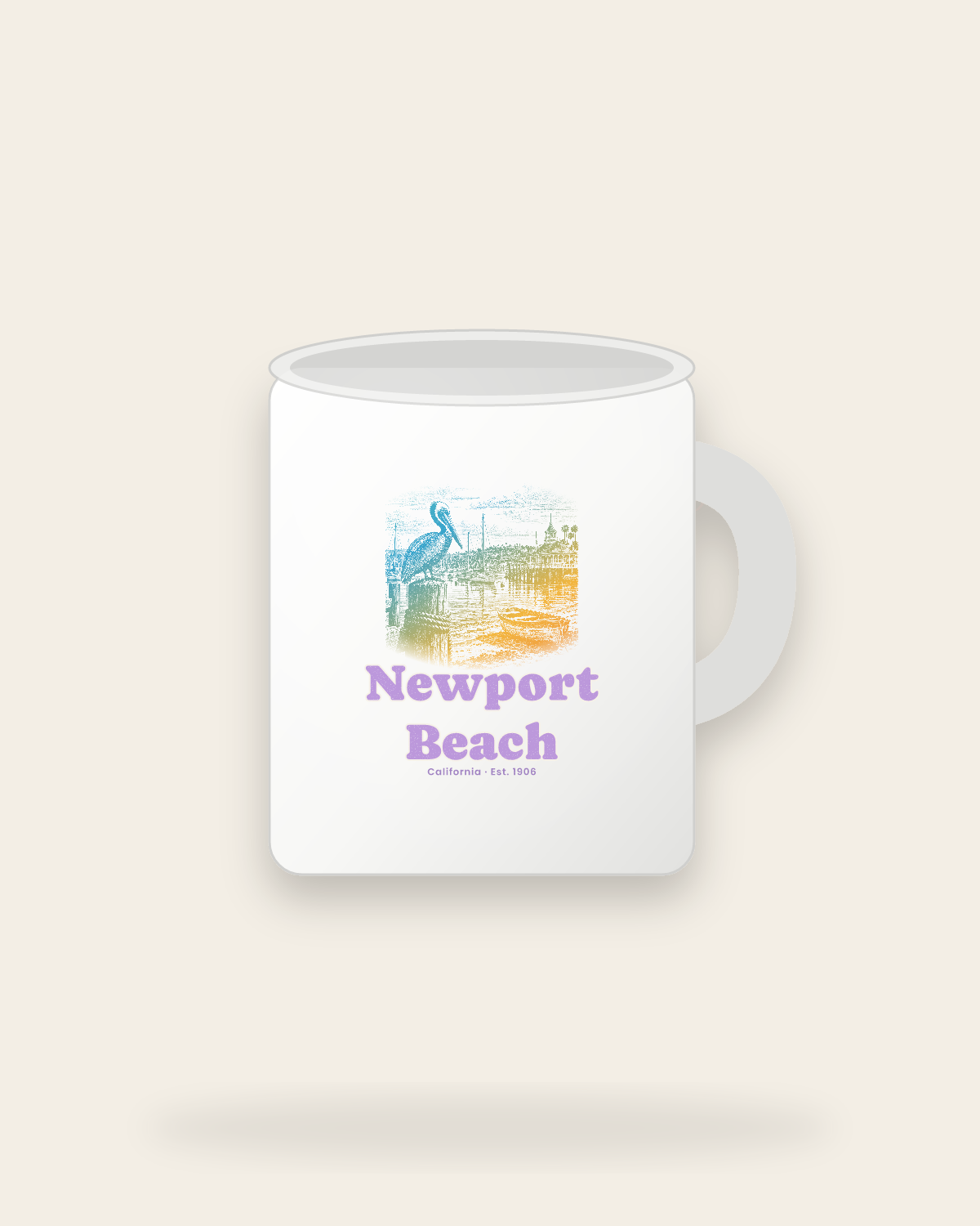 Newport Beach Harbor Pelican Ceramic Mug 11oz in White