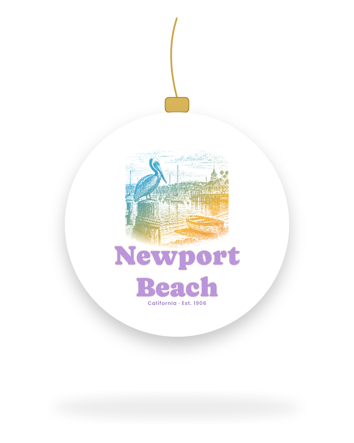 Newport Beach Harbor Pelican Ceramic Ornament in White