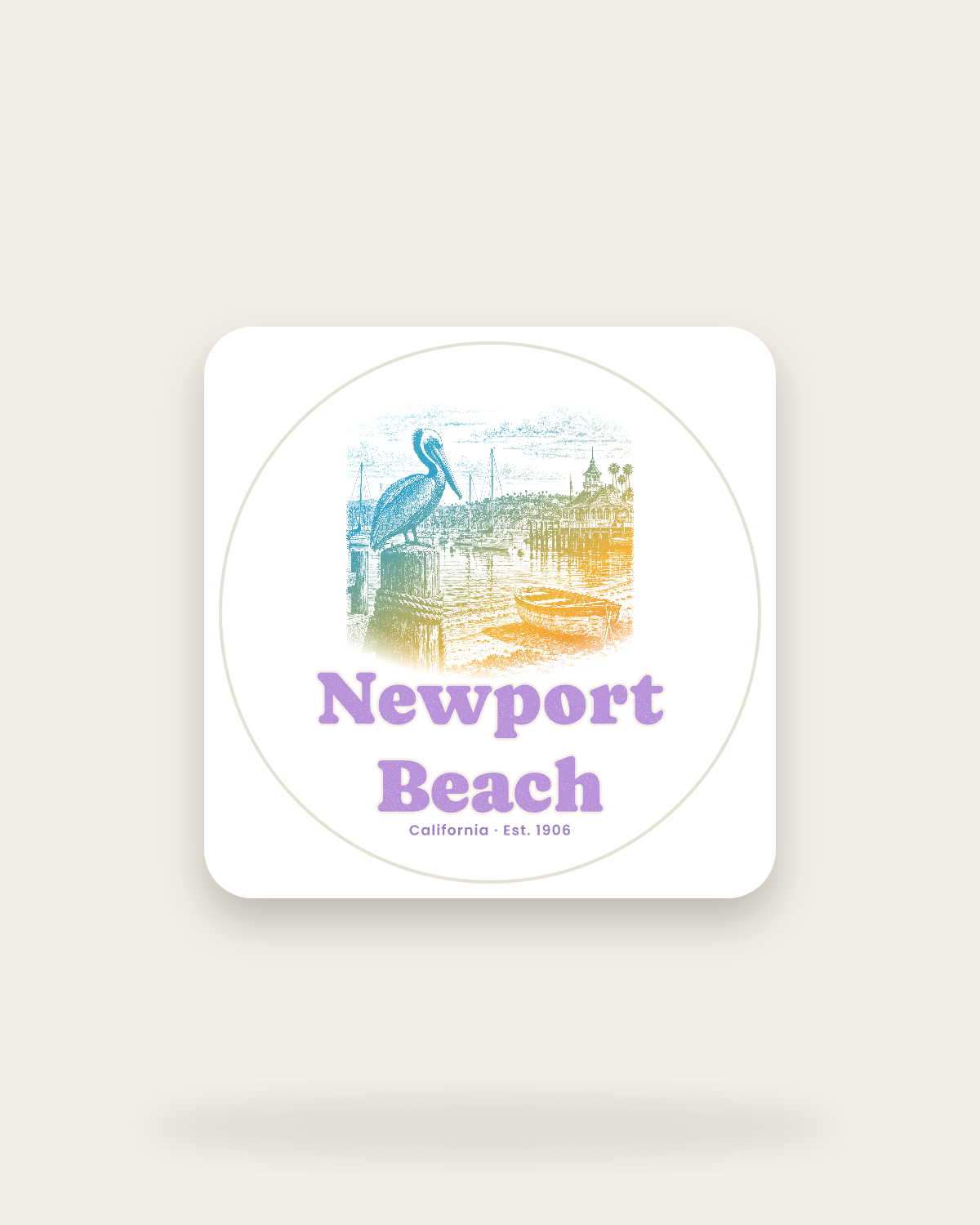 Newport Beach Harbor Pelican Kiss-Cut Sticker in White