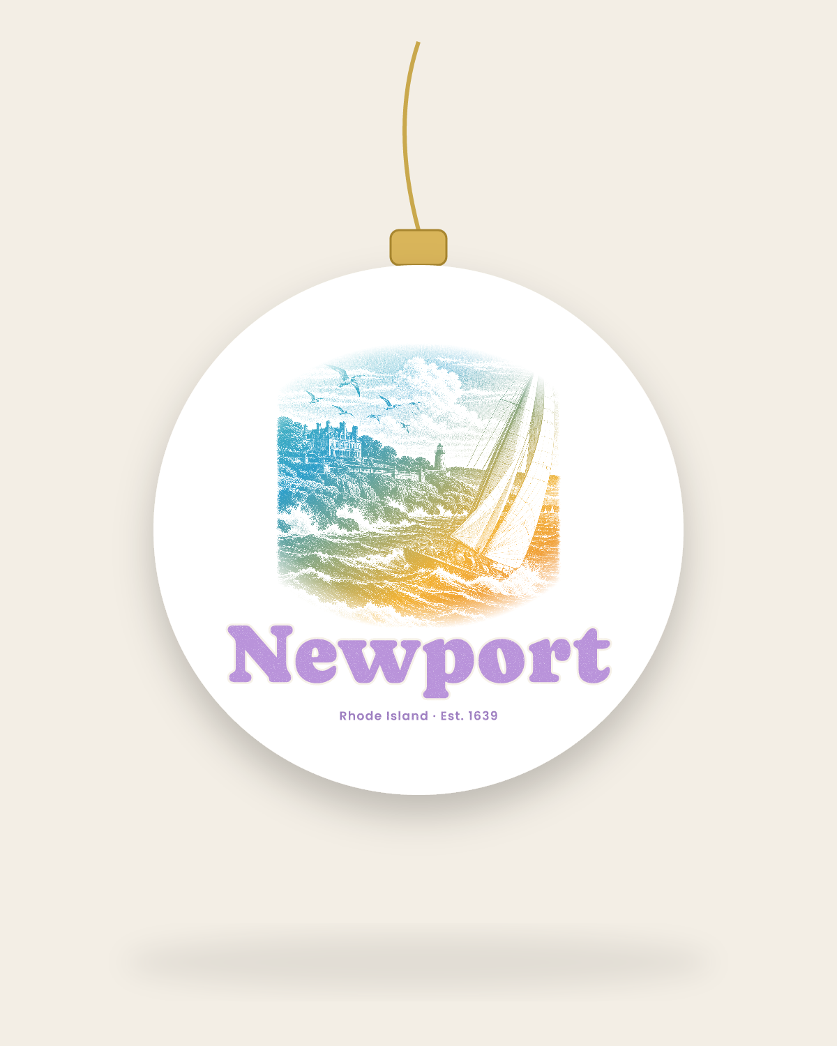 Newport Cliff Walk Sloop Ceramic Ornament in White