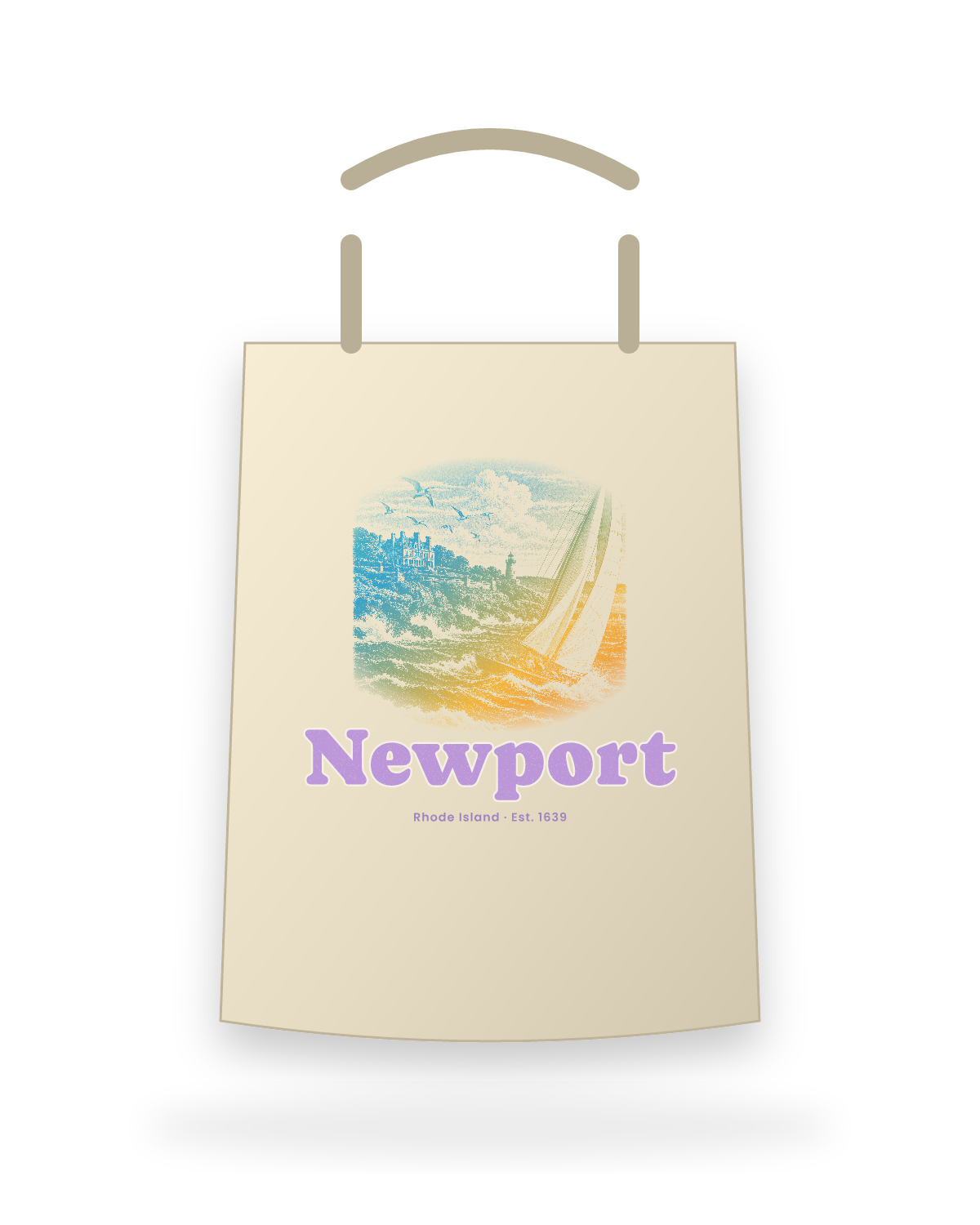 Newport Cliff Walk Sloop Canvas Tote in Beige