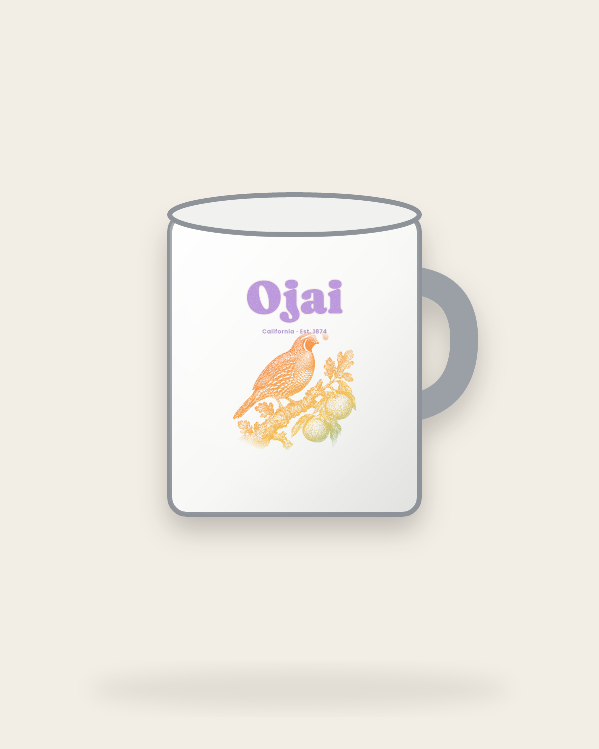 Ojai California Quail Enamel Camp Mug in White