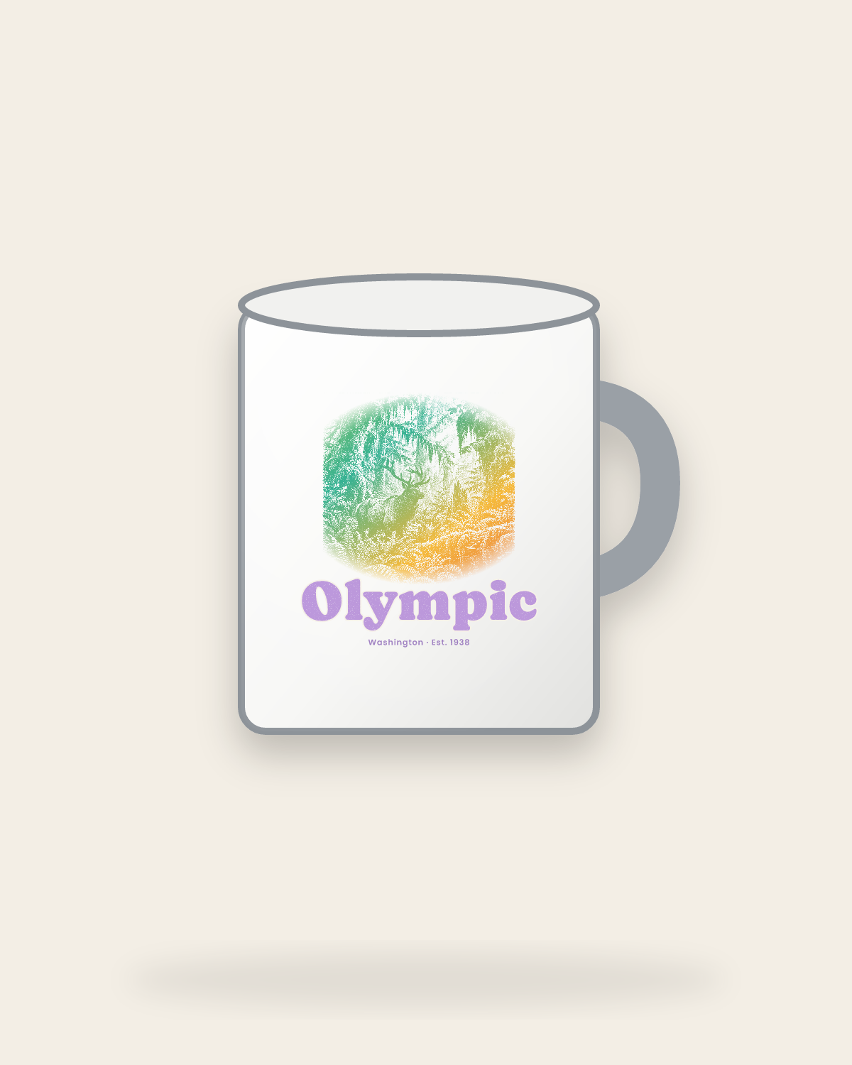 Olympic Hoh Rain Forest Elk Enamel Camp Mug in White