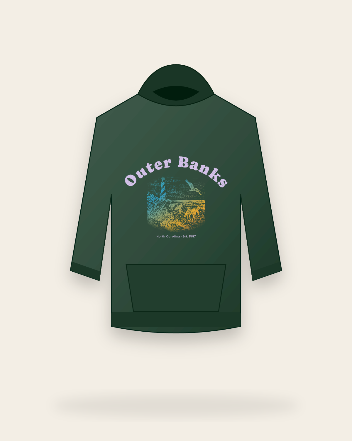 Outer Banks Hatteras Light Hooded Sweatshirt in Forest Green