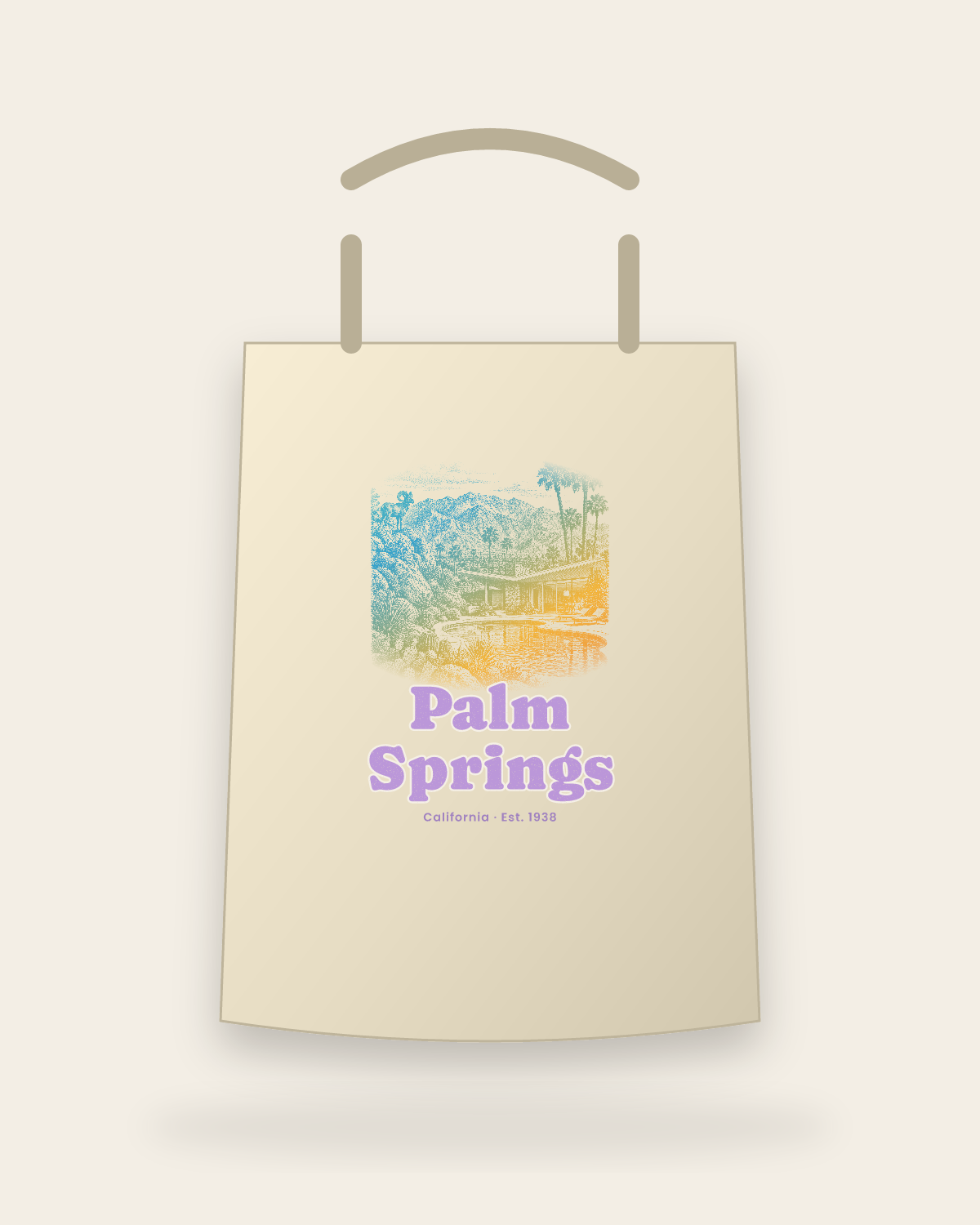 Palm Springs Modern Oasis Canvas Tote in Beige