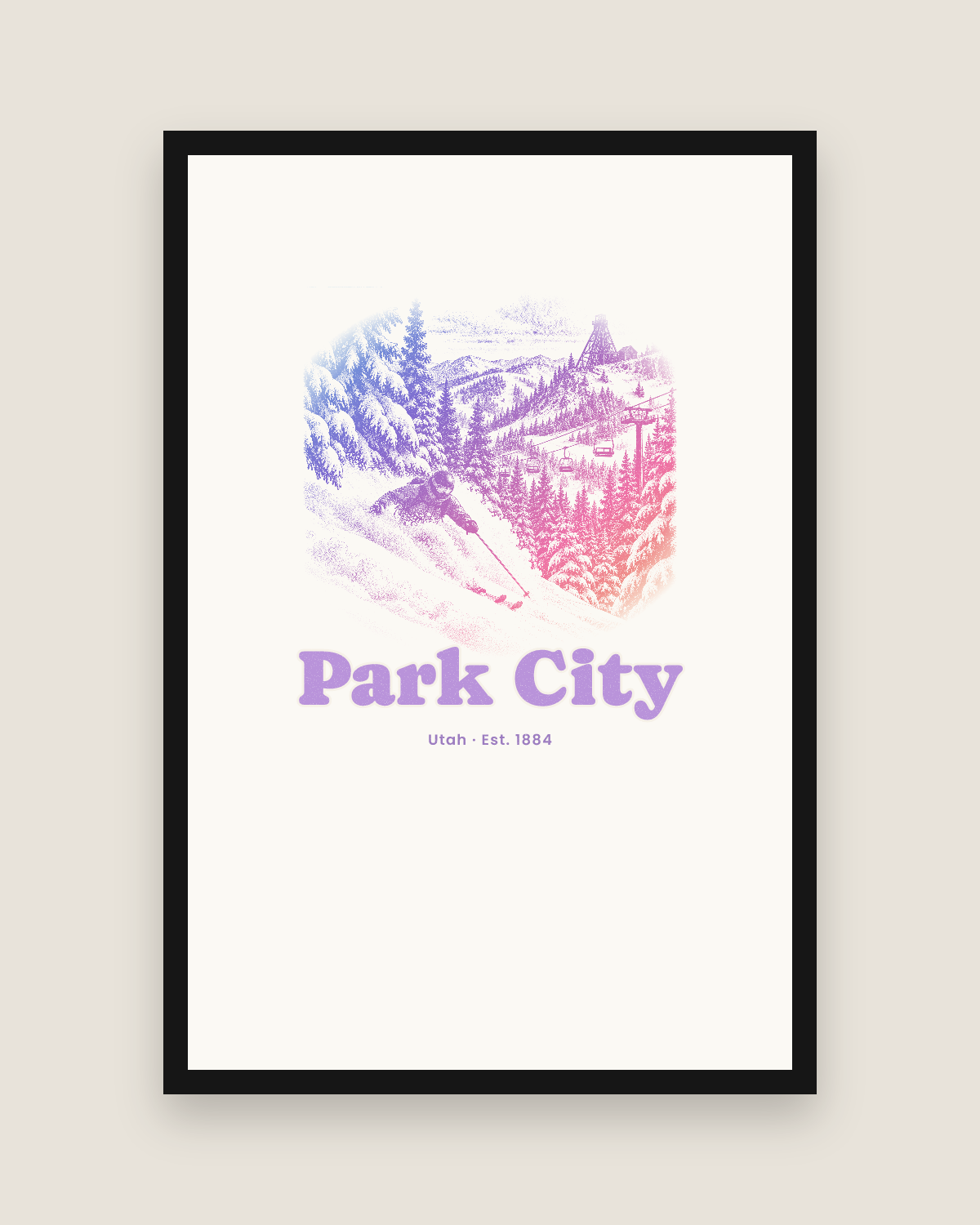 Park City Powder Day Matte Poster in White
