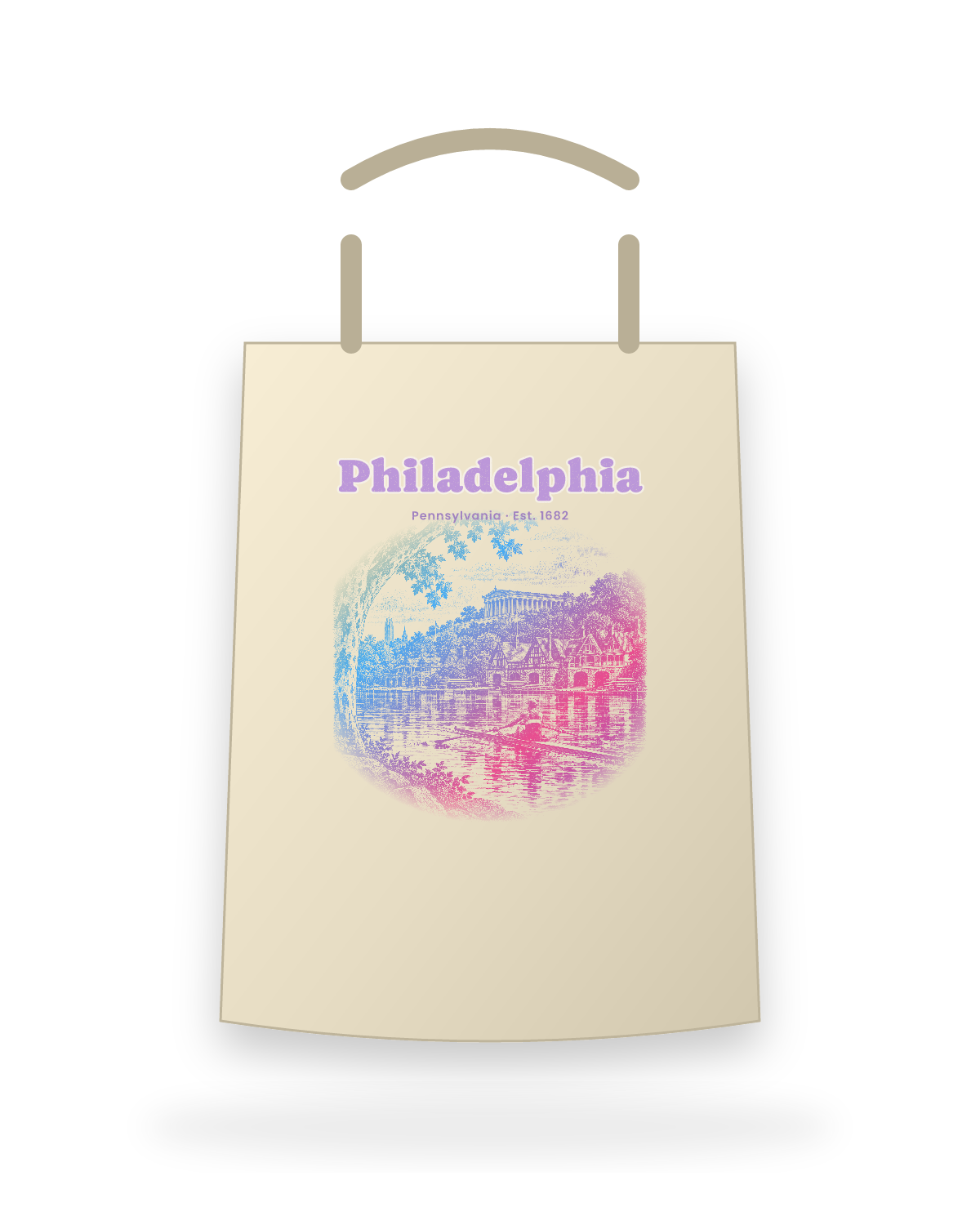 Philadelphia Boathouse Row Canvas Tote in Beige