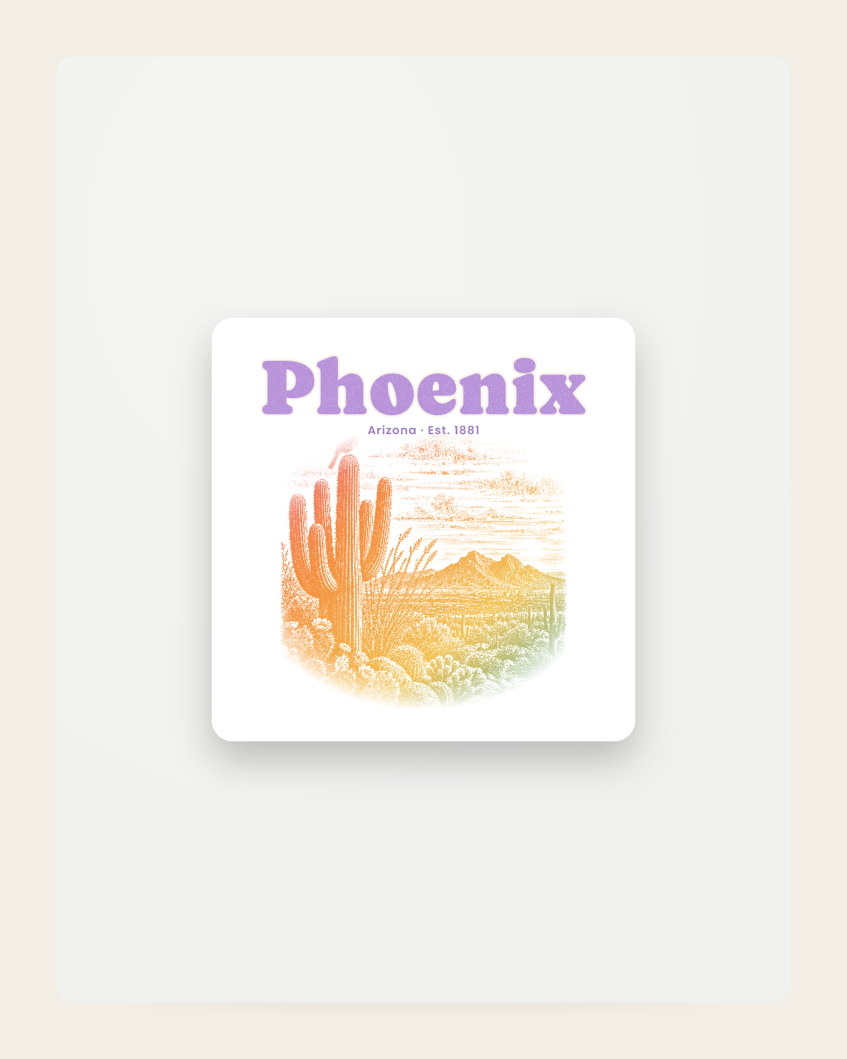 Phoenix Saguaro Sunset Fridge Magnet in White