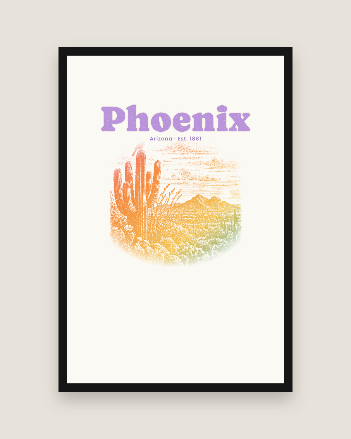 Phoenix Saguaro Sunset Matte Poster in White