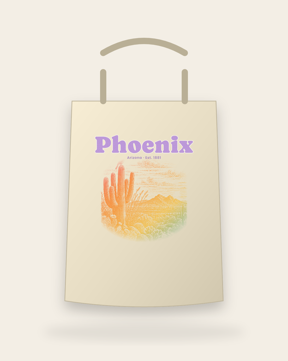 Phoenix Saguaro Sunset Canvas Tote in Beige