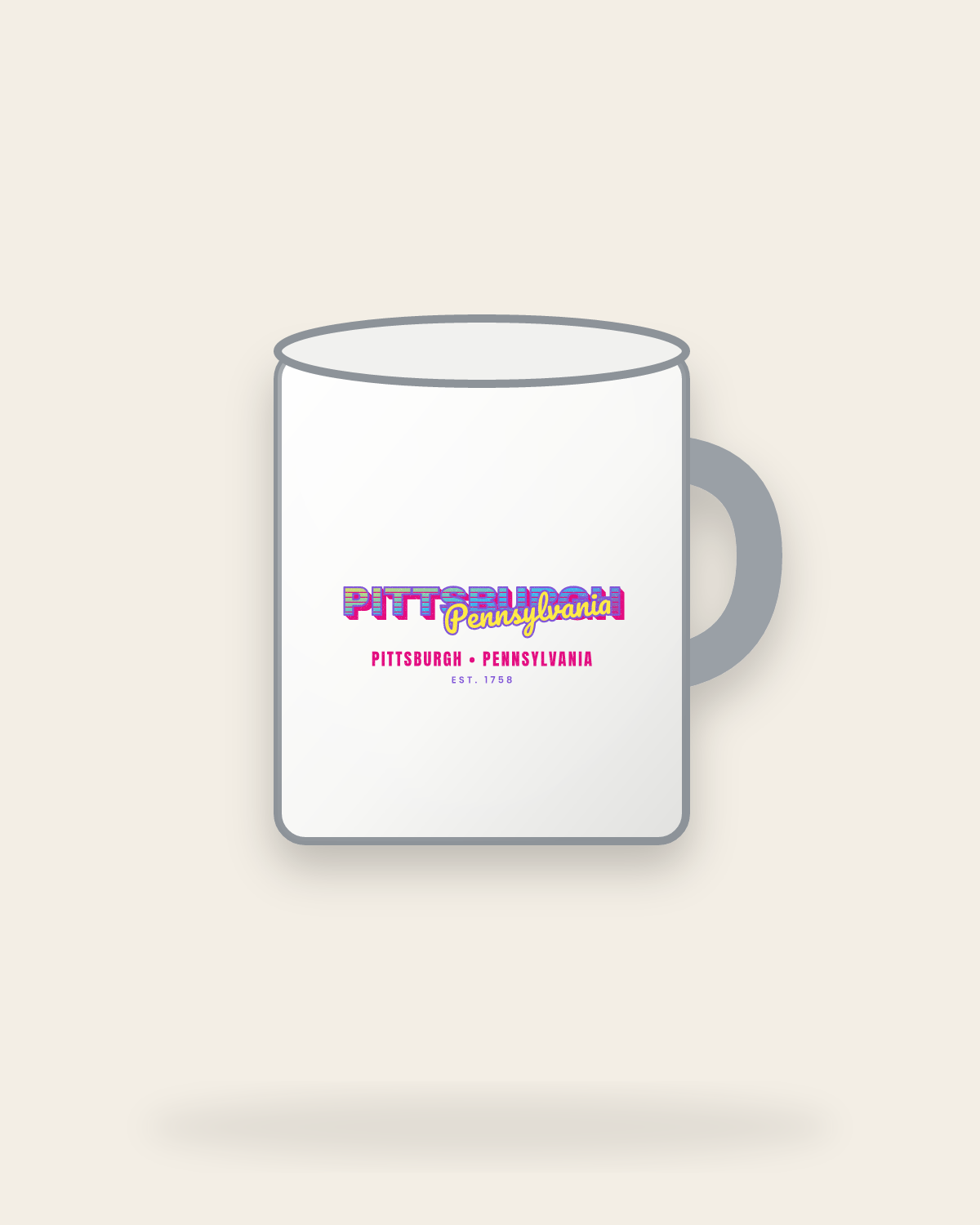 Pittsburgh Music TV Enamel Camp Mug in White
