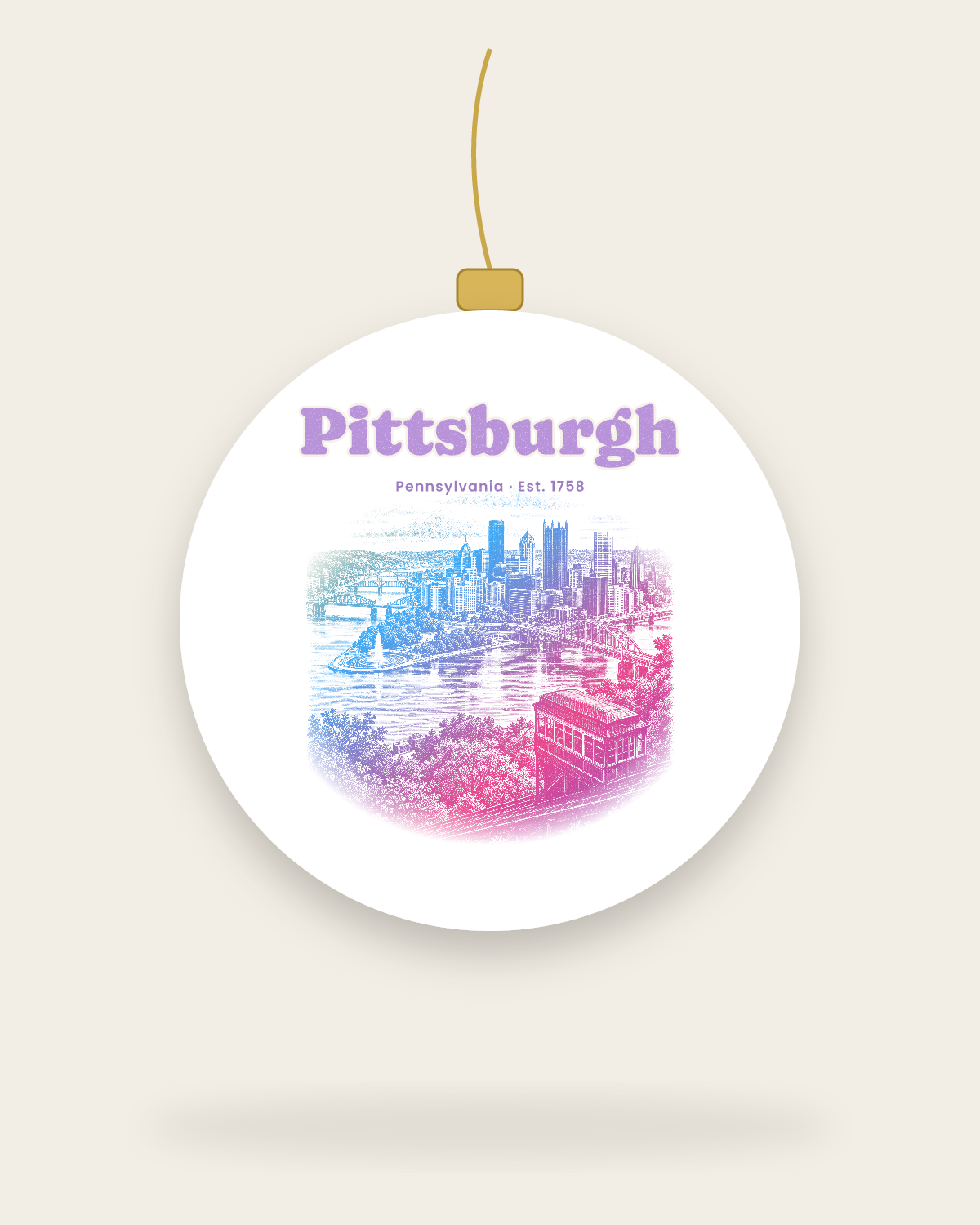 Pittsburgh Incline View Ceramic Ornament in White