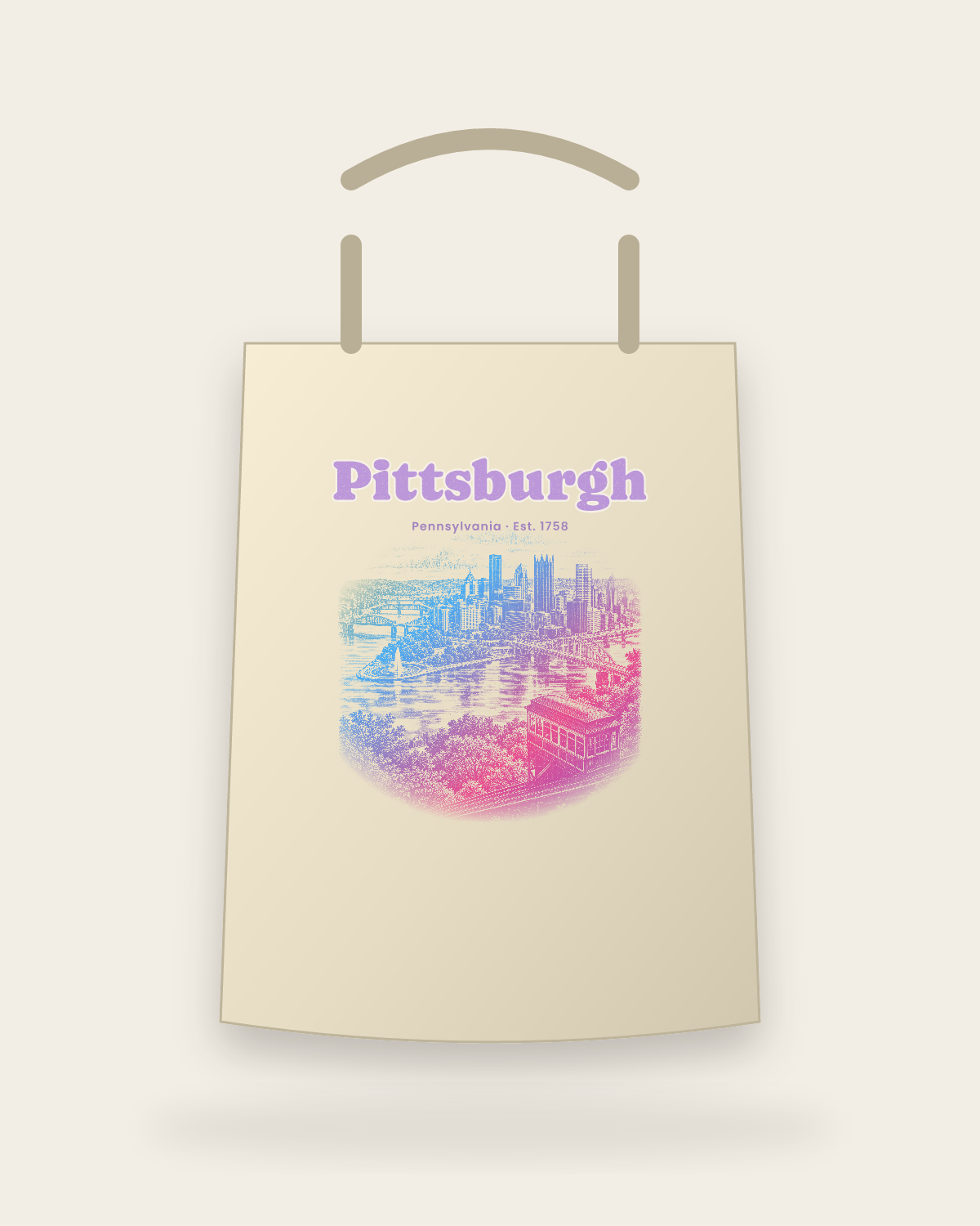 Pittsburgh Incline View Canvas Tote in Beige