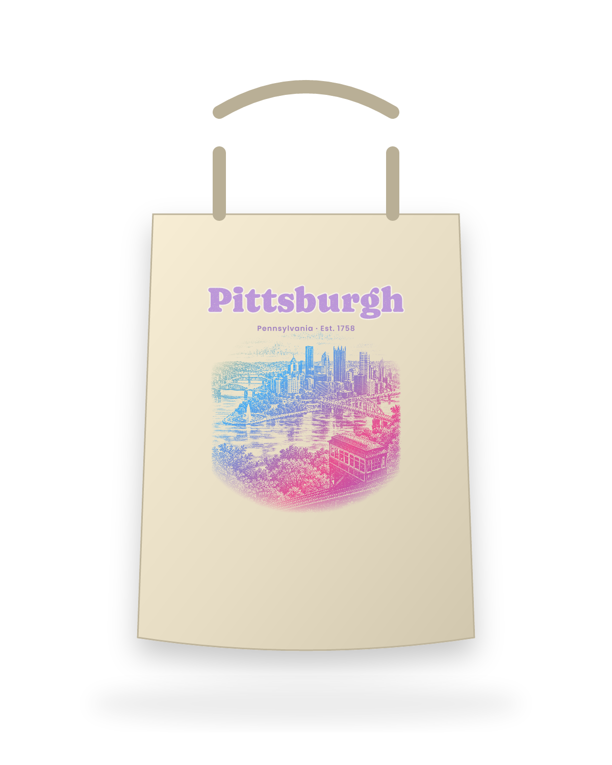Pittsburgh Incline View Canvas Tote in Beige