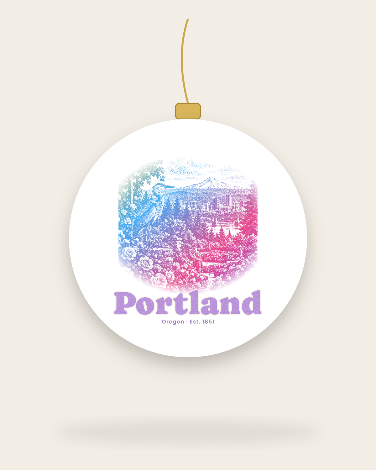 Portland Rose City Heron Ceramic Ornament in White