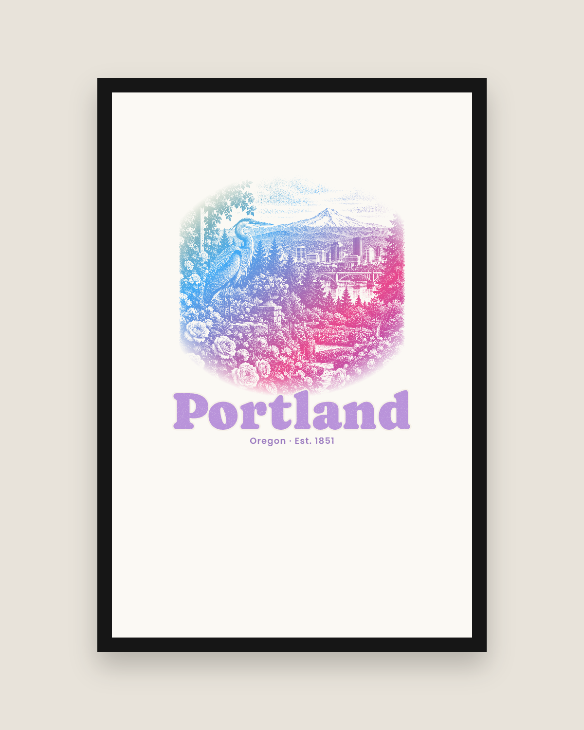 Portland Rose City Heron Matte Poster in White