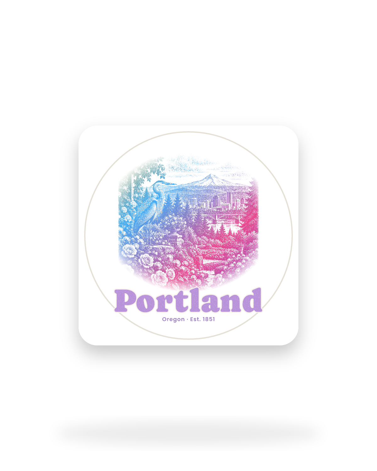 Portland Rose City Heron Kiss-Cut Sticker in White