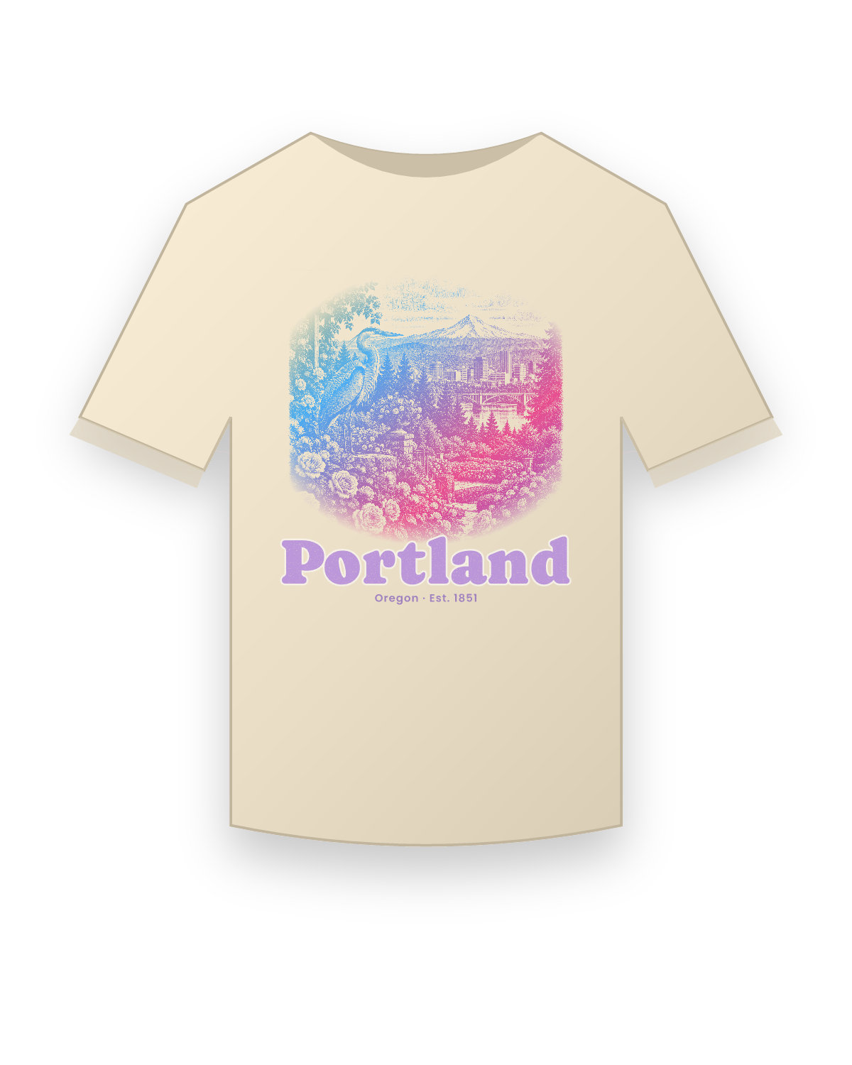 Portland Rose City Heron Organic Cotton Tee in Natural