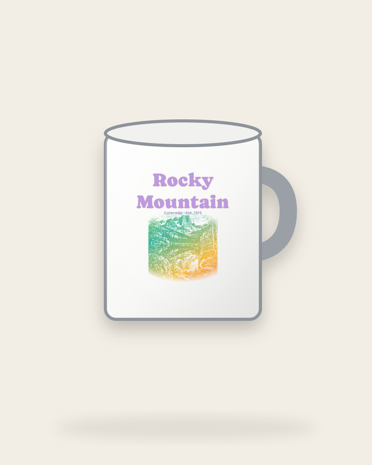 Rocky Mountain Bear Lake Enamel Camp Mug in White