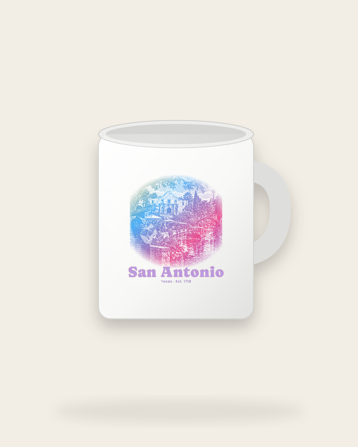 San Antonio Mission & River Walk Ceramic Mug 11oz in White