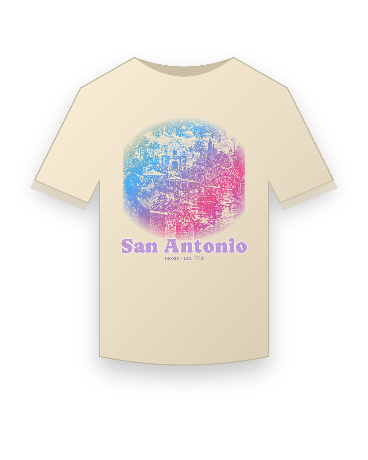 San Antonio Mission & River Walk Organic Cotton Tee in Natural