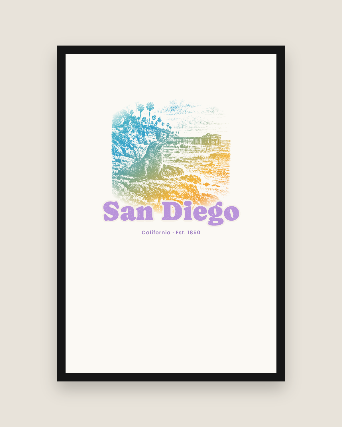 San Diego La Jolla Cove Matte Poster in White
