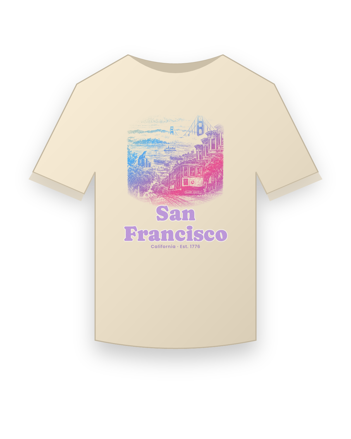 San Francisco, CA Cable Car Hill Classic Tee in Natural