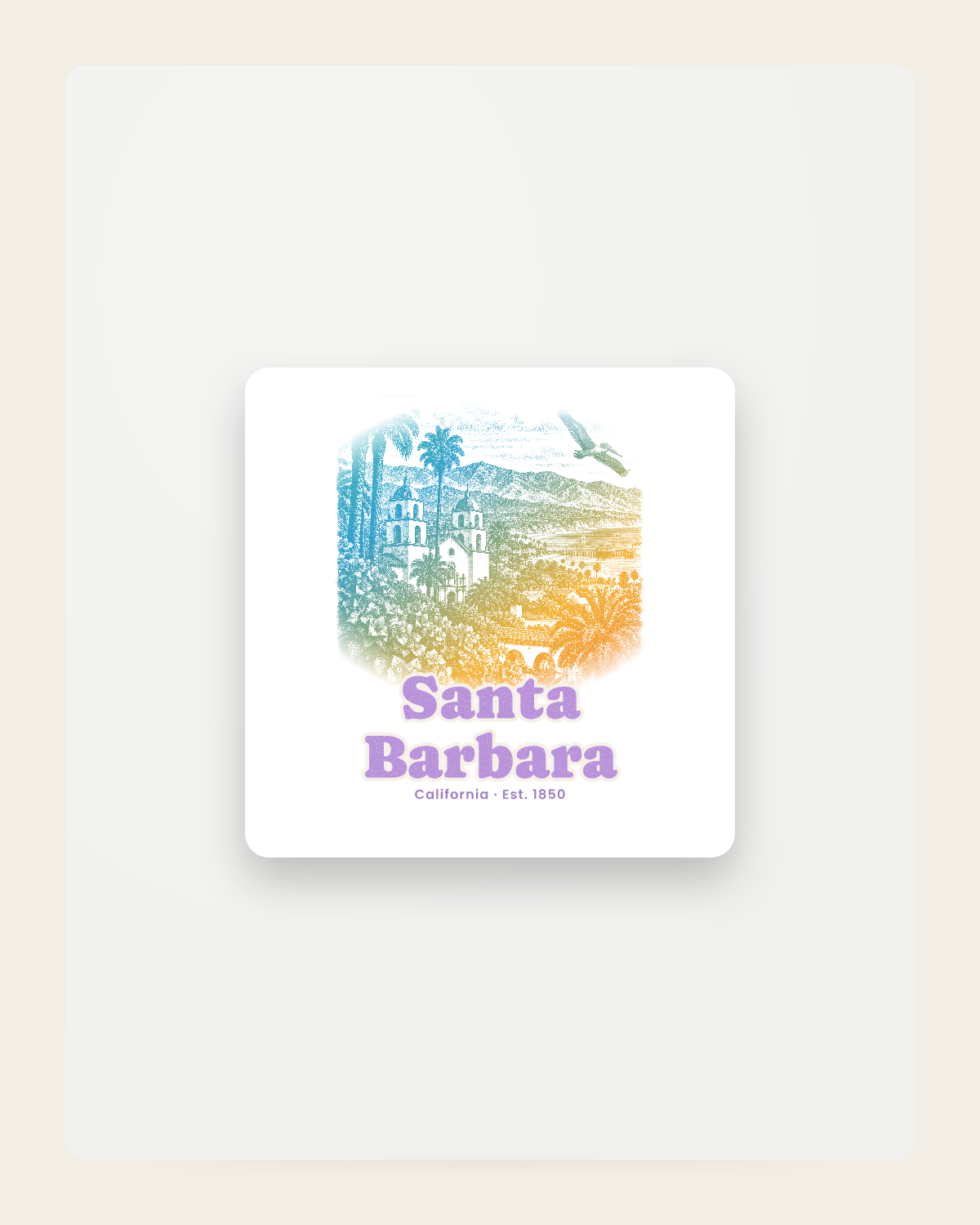 Santa Barbara Mission & Palms Fridge Magnet in White