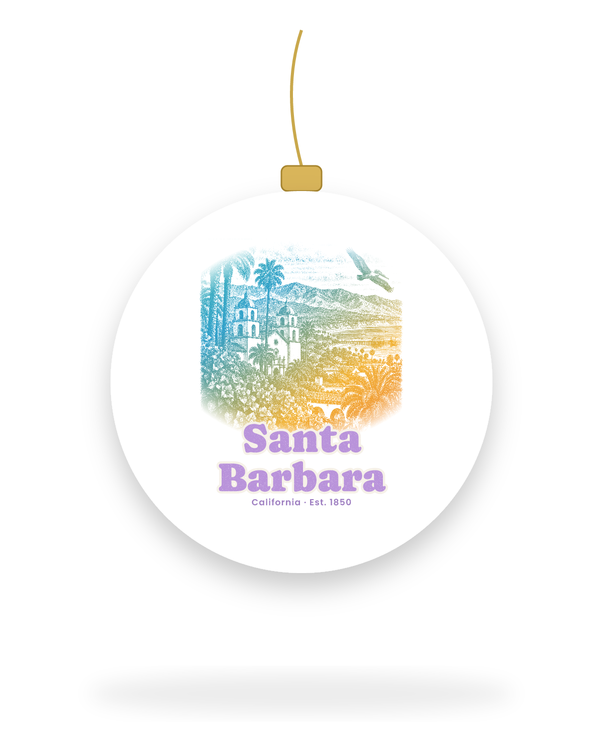 Santa Barbara Mission & Palms Ceramic Ornament in White