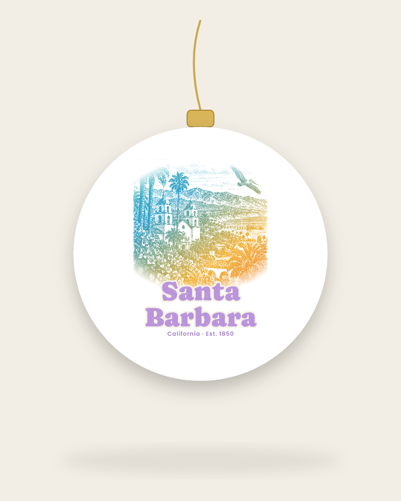 Santa Barbara Mission & Palms Ceramic Ornament