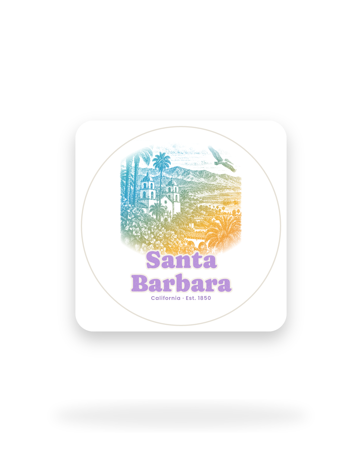 Santa Barbara Mission & Palms Kiss-Cut Sticker in White