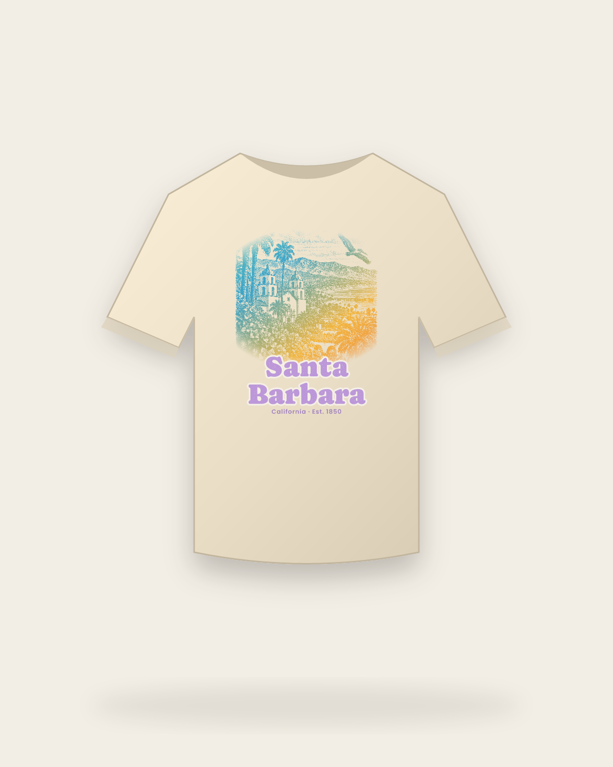 Santa Barbara Mission & Palms Classic Tee in Natural